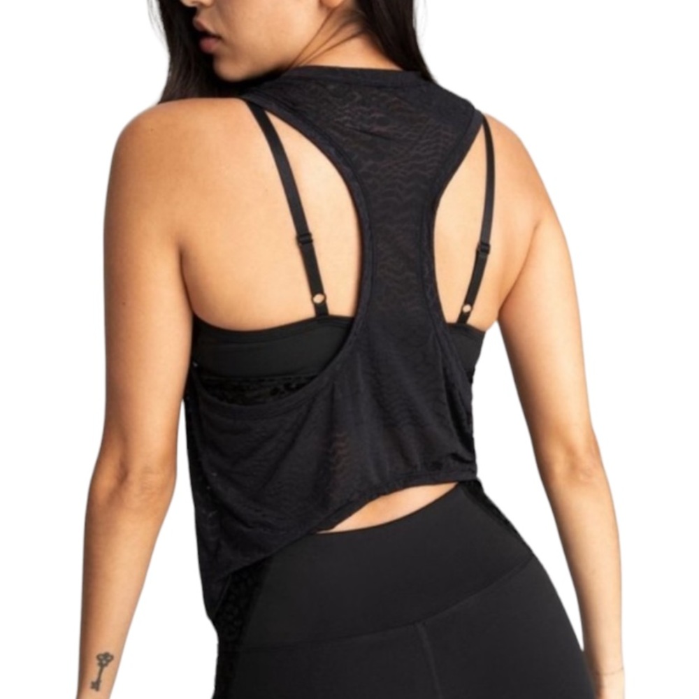 Good American Sheer High-Low Black Tank